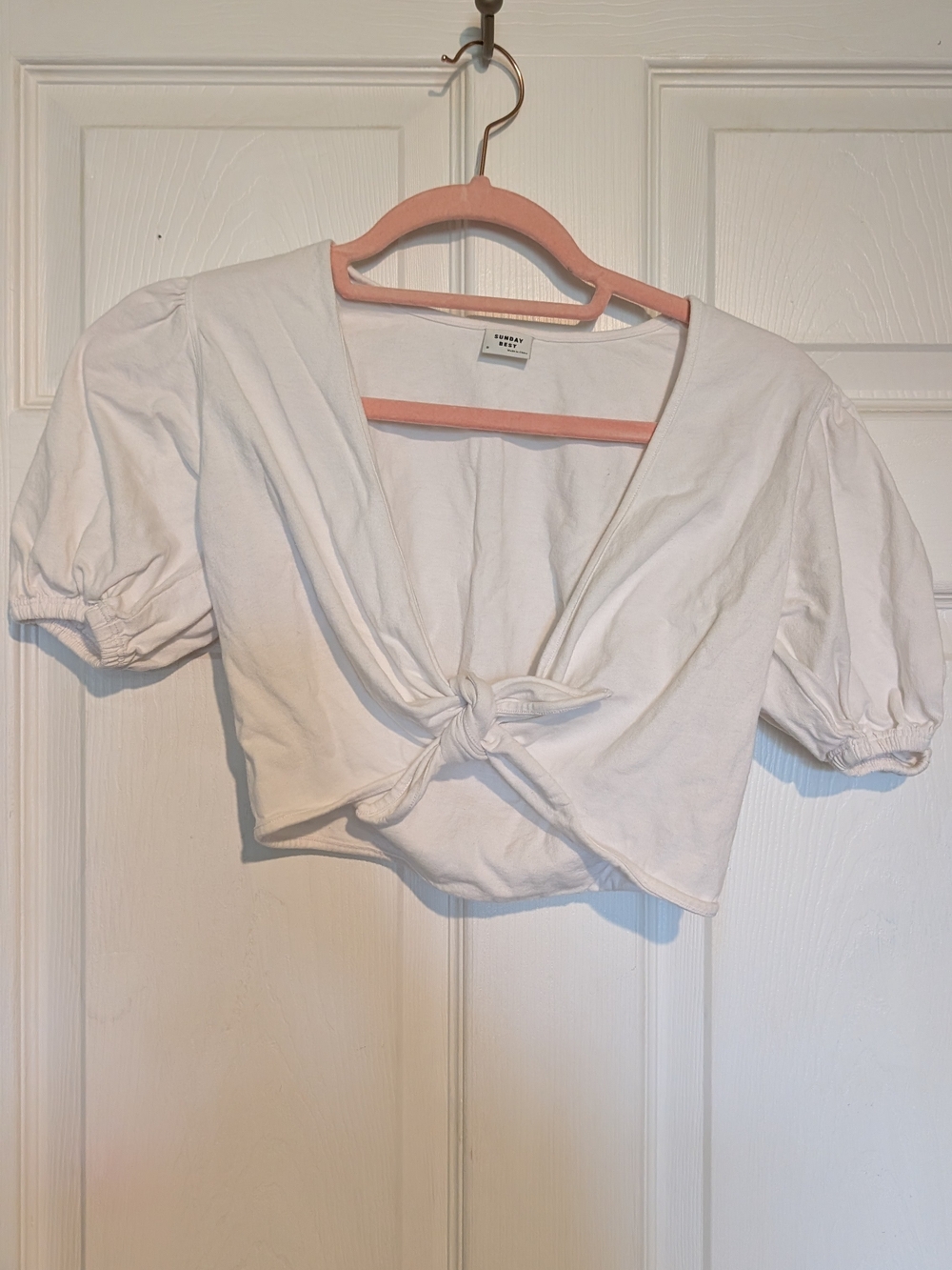 Sunday Best White Tie-Front Puff Sleeve Crop Top